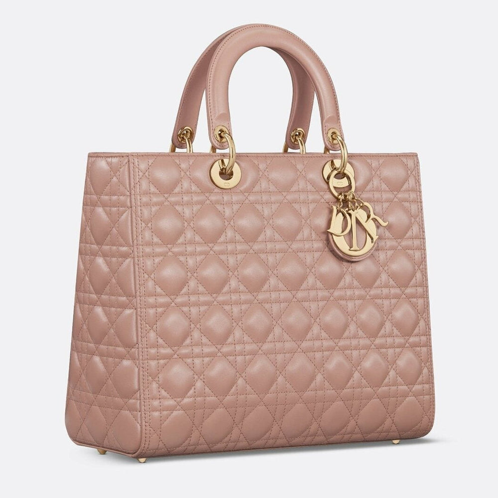 Dior Large Lady Dior Cannage Lambskin Bag - Pink Blush
