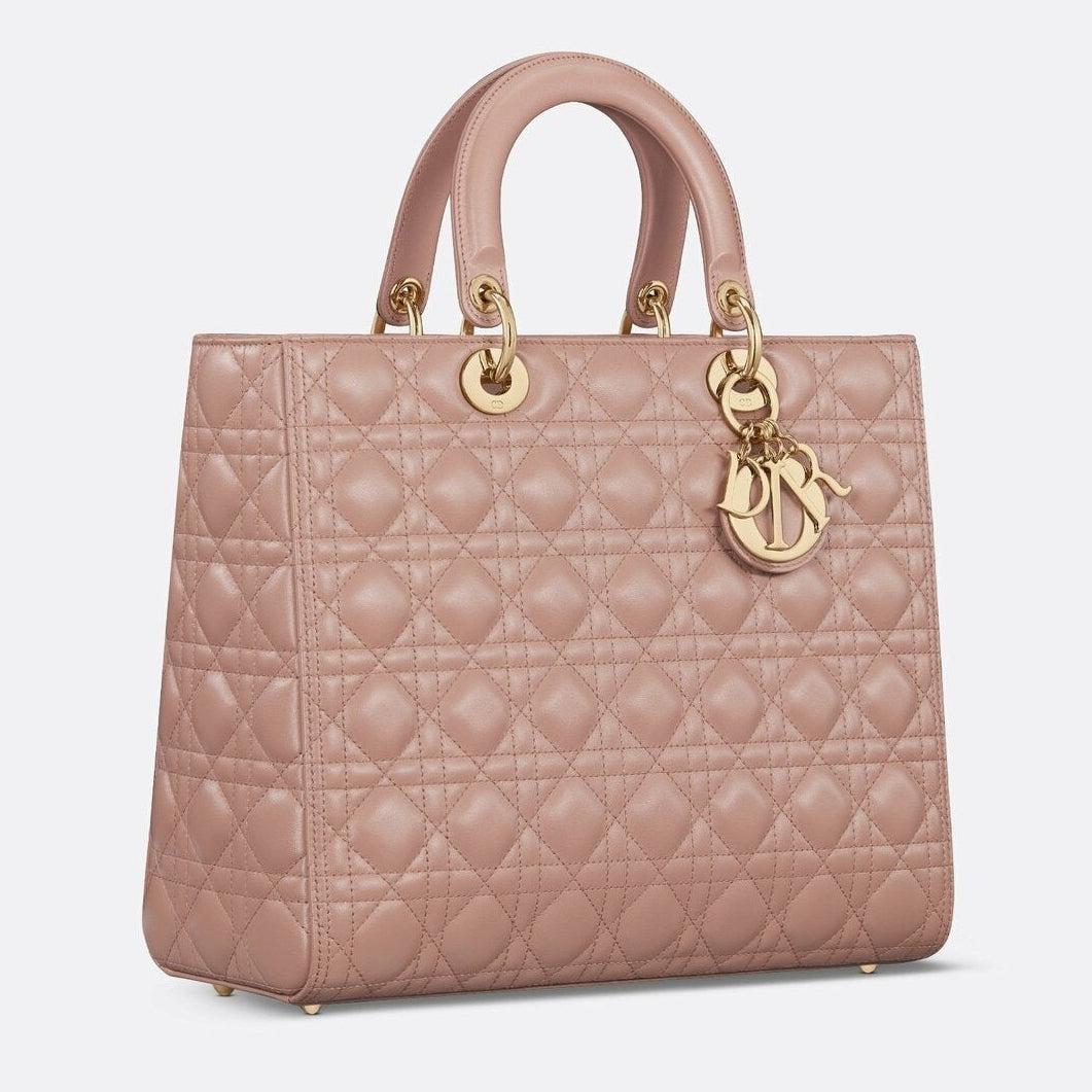 Dior Large Lady Dior Cannage Lambskin Bag - Pink Blush