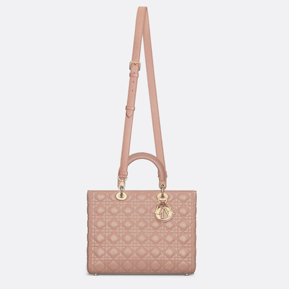 Dior Large Lady Dior Cannage Lambskin Bag - Pink Blush