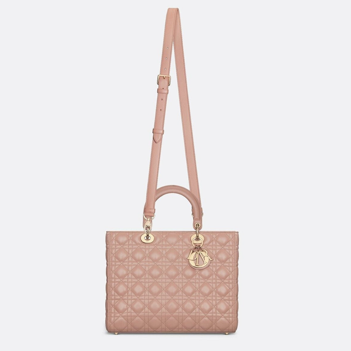 Dior Large Lady Dior Cannage Lambskin Bag - Pink Blush