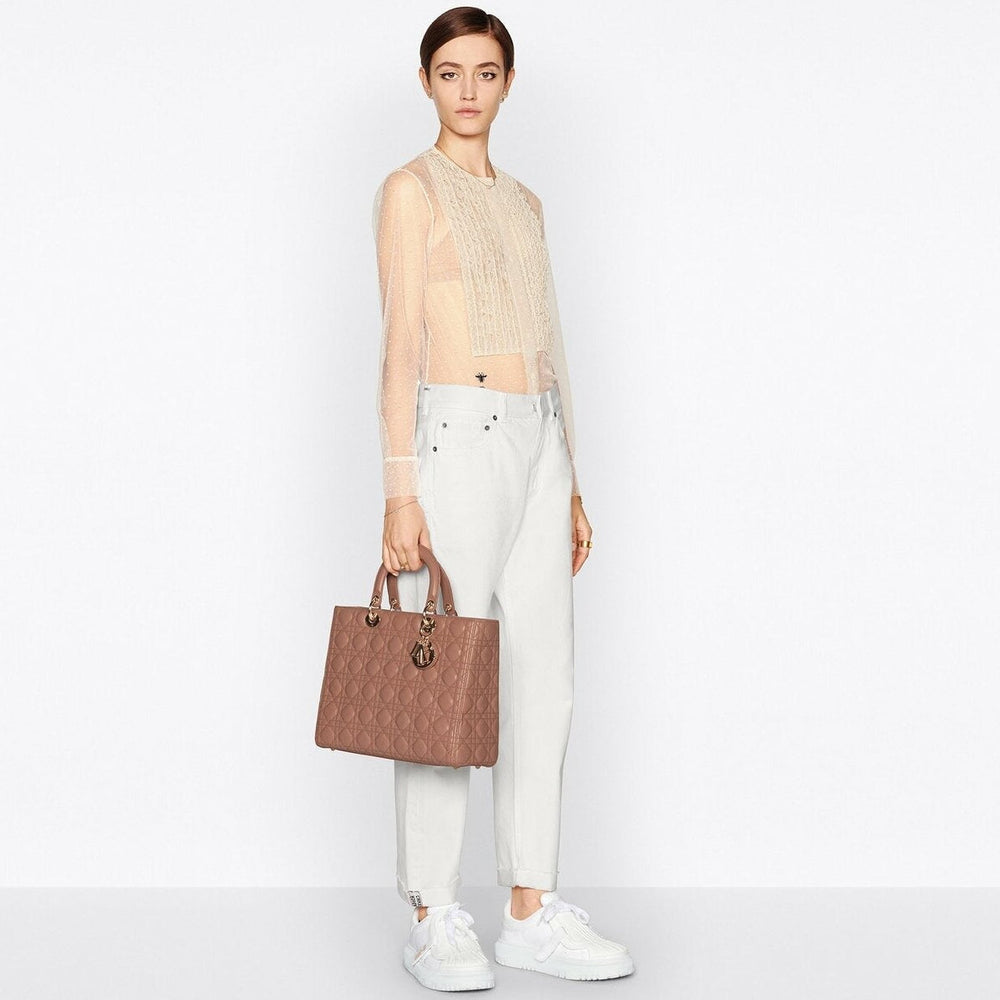 Dior Large Lady Dior Cannage Lambskin Bag - Pink Blush