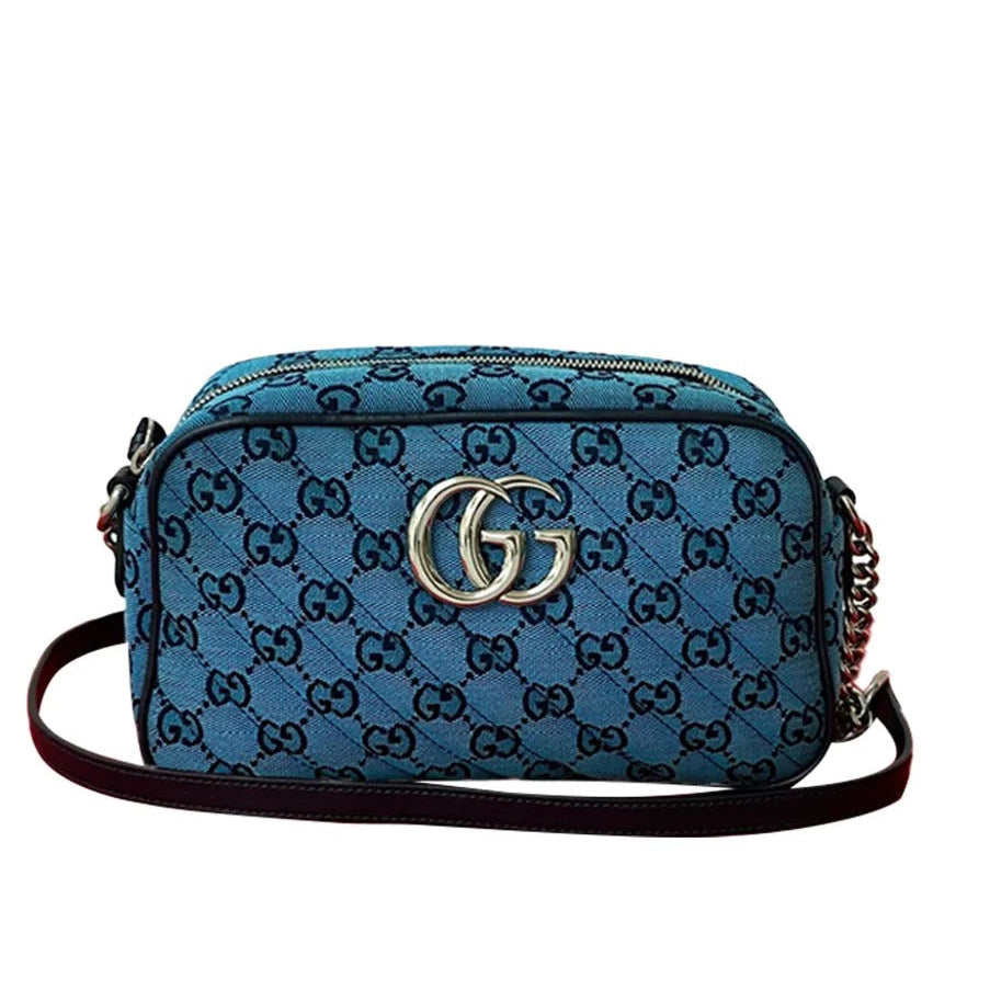Gucci GG Canvas Marmont Matelasse Crossbody Shoulder Bag – Blue
