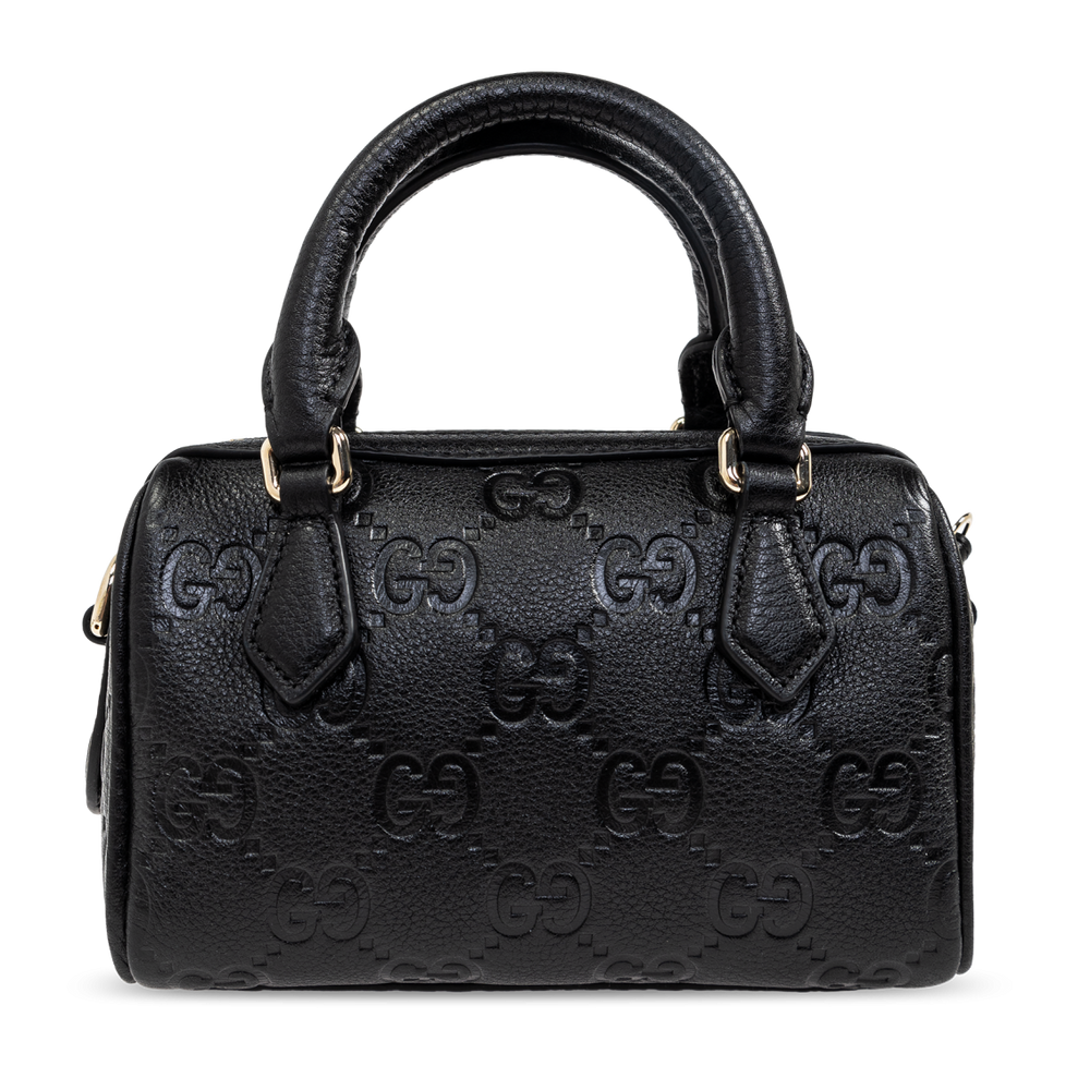 Gucci GG Emblem Mini Boston Top Handle Bag – Black