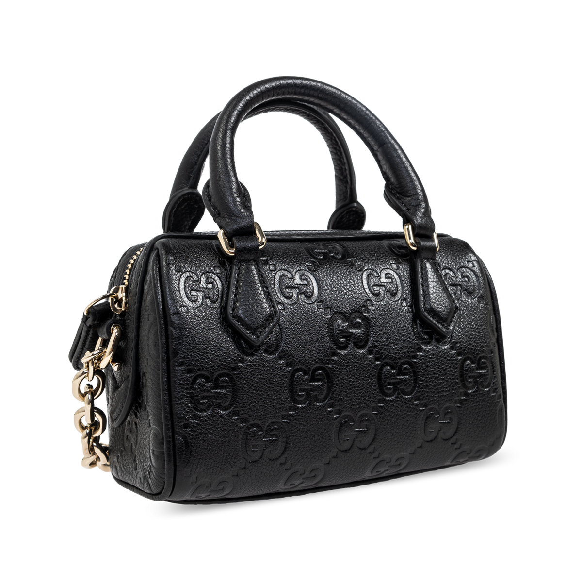 Gucci GG Emblem Mini Boston Top Handle Bag – Black