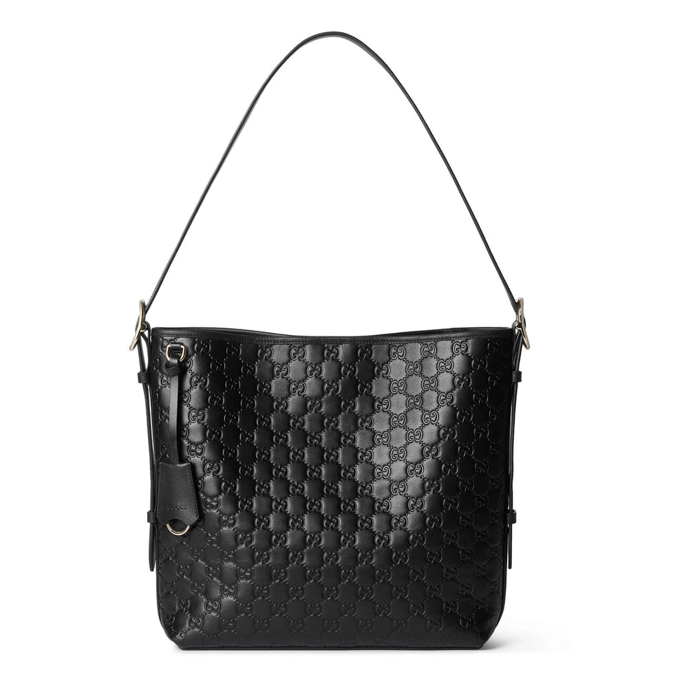 Gucci GG Emblem Medium Leather Tote Bag – Black