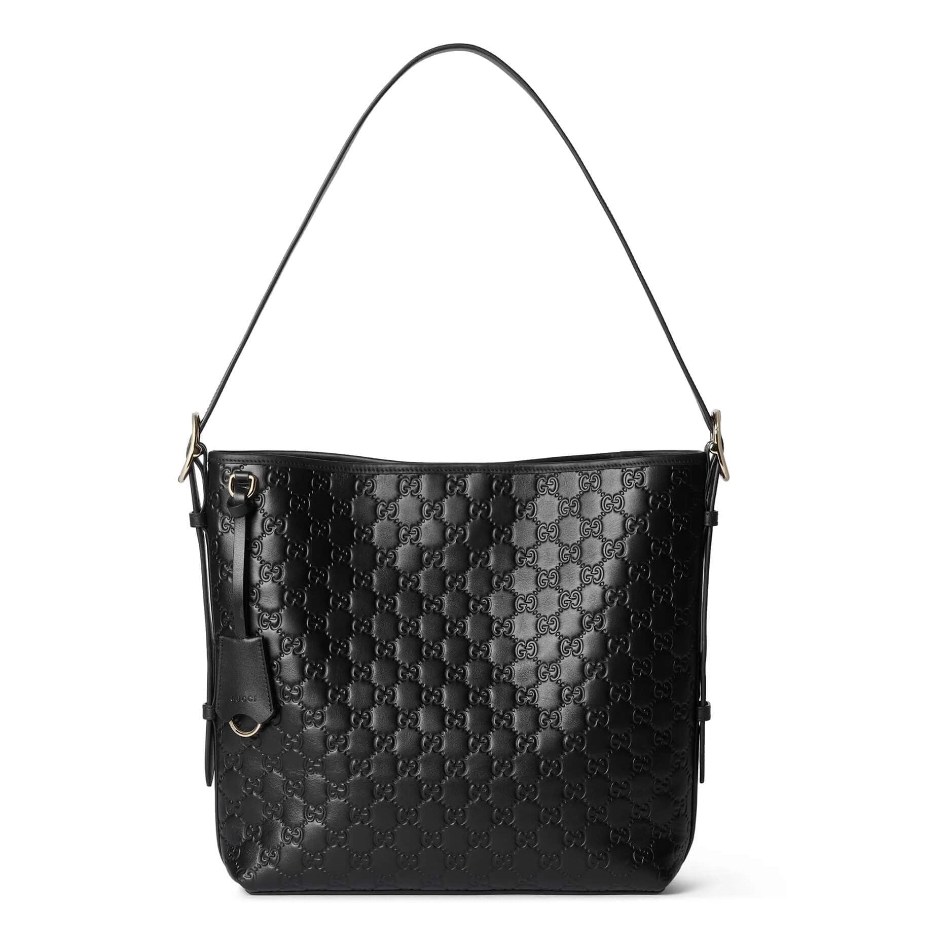 Gucci GG Emblem Medium Leather Tote Bag – Black
