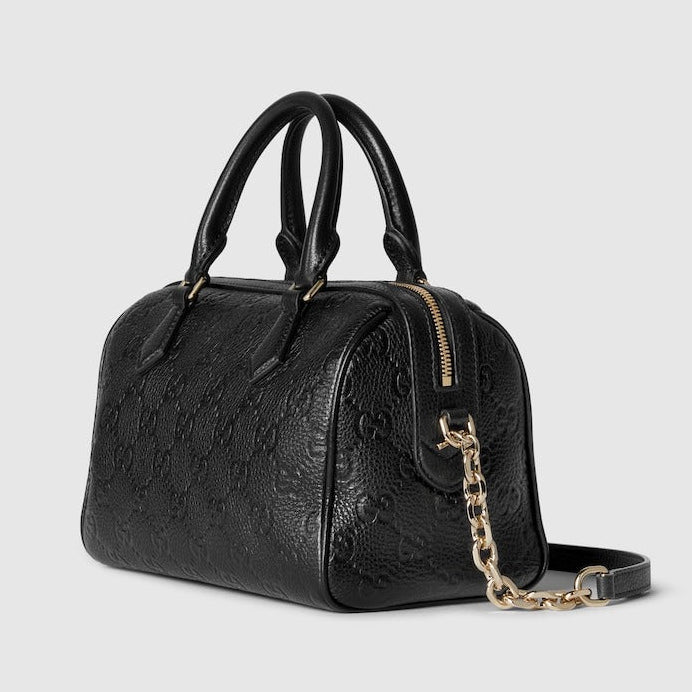 Gucci GG Emblem Small Boston Top Handle Bag – Black