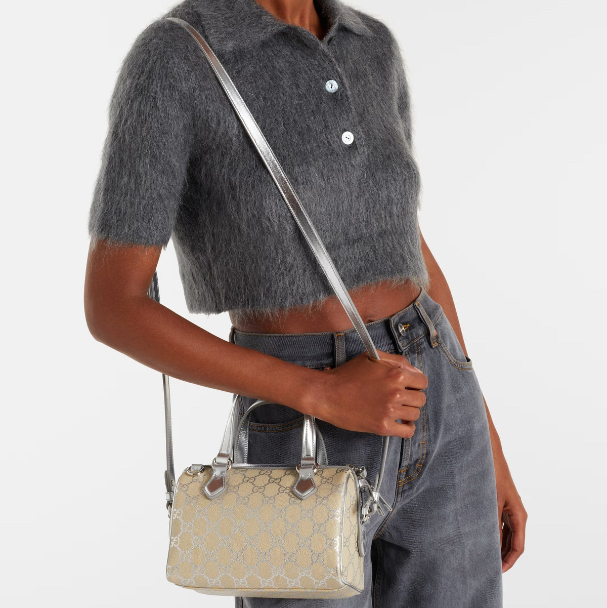 Gucci GG Emblem Small Top Handle Bag - Beige
