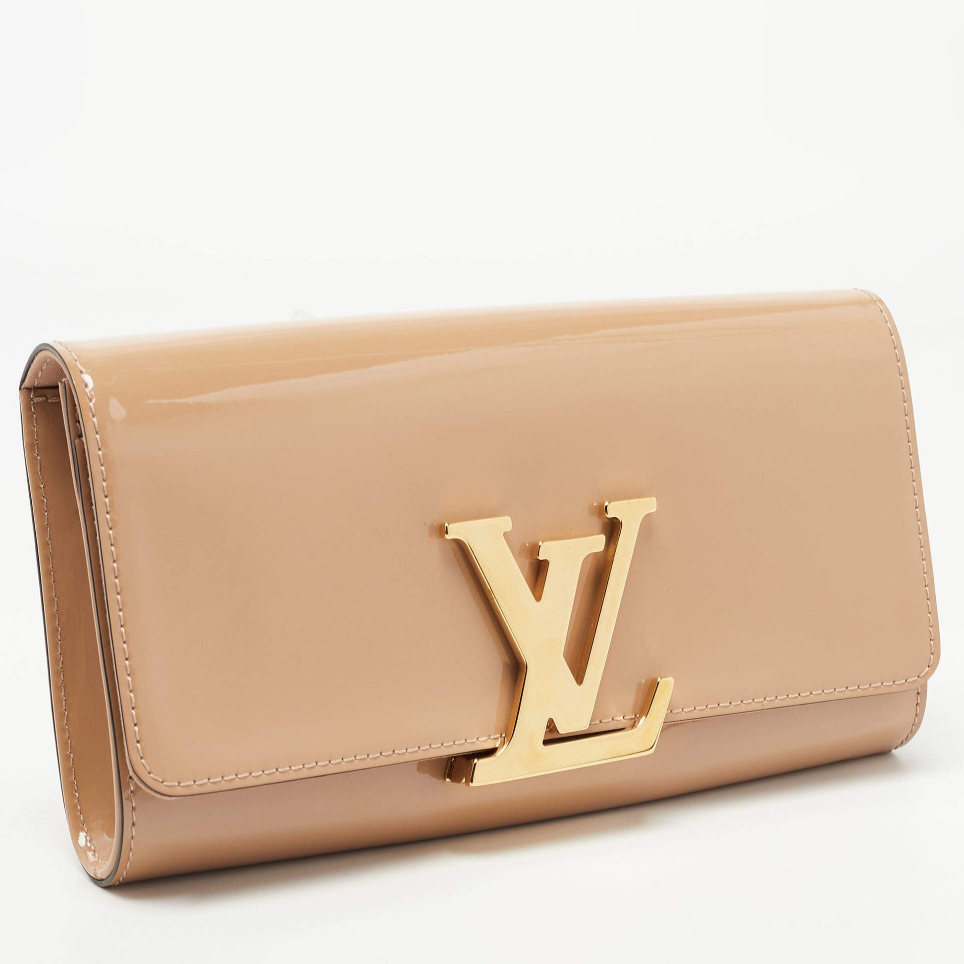 Louis Vuitton Patent Leather Louise Clutch - Beige