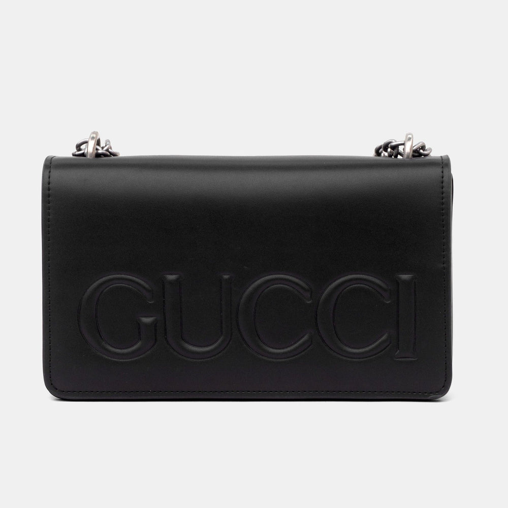 Gucci XL Embossed Leather Chain Shoulder Bag – Black