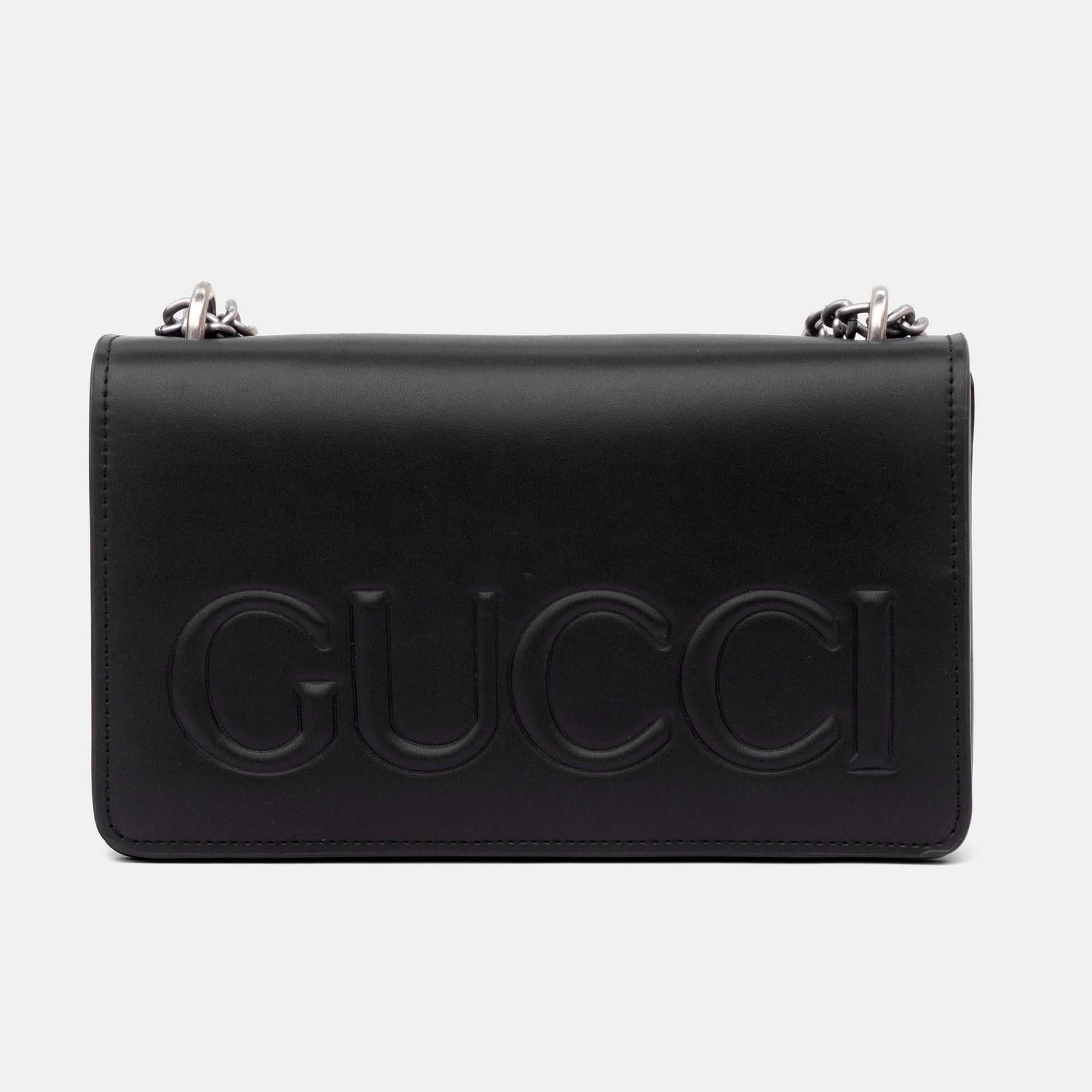 Gucci XL Embossed Leather Chain Shoulder Bag – Black