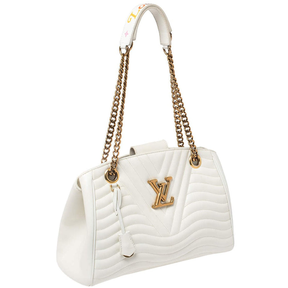 Louis Vuitton Calfskin New Wave Chain Tote Bag - White