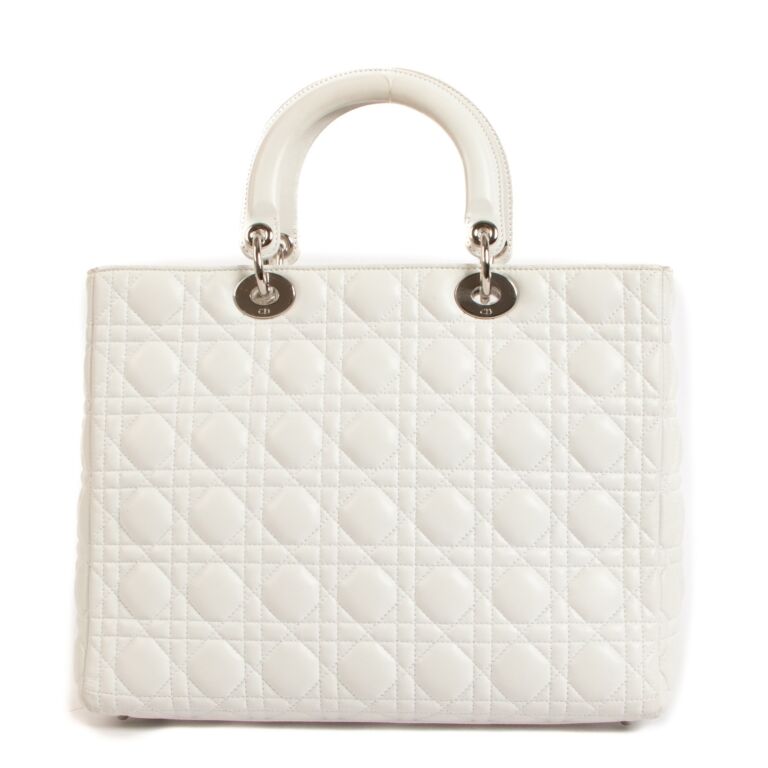 Dior Large Lady Dior Cannage Lambskin Bag - Latte