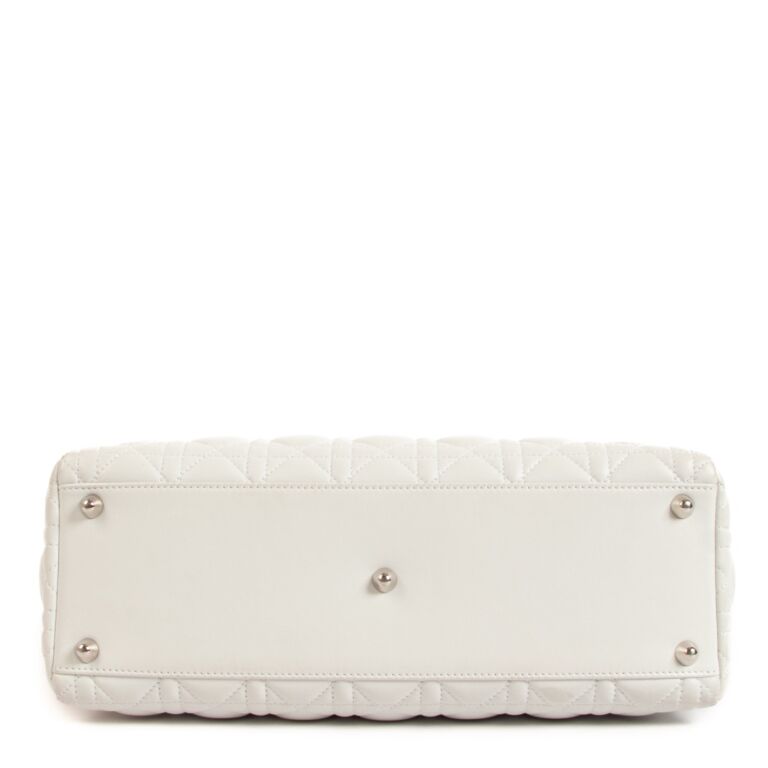 Dior Large Lady Dior Cannage Lambskin Bag - Latte