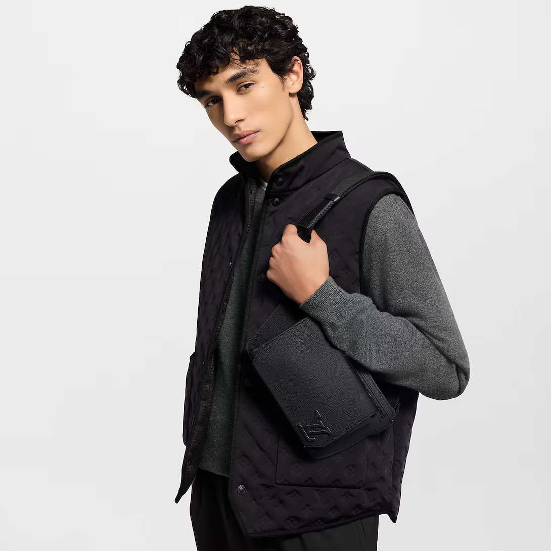 Louis Vuitton Grained Calfskin Aerogram Takeoff Sling - Black