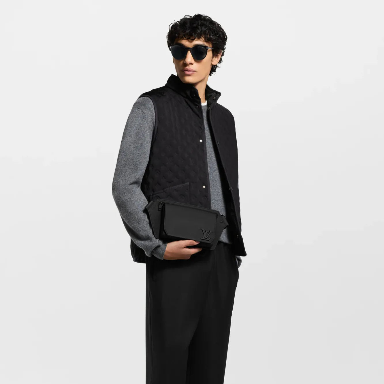 Louis Vuitton Grained Calfskin Aerogram Takeoff Sling - Black