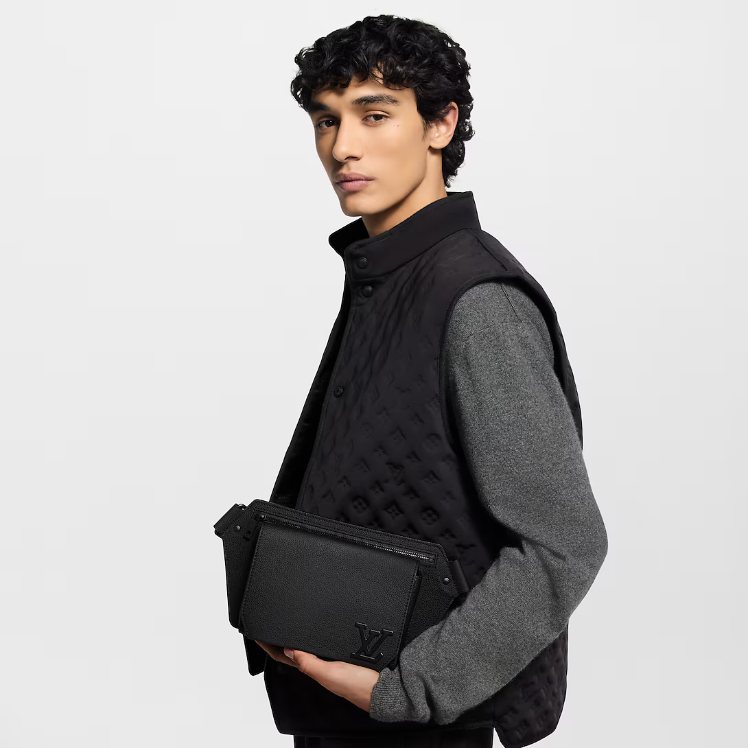 Louis Vuitton Grained Calfskin Aerogram Takeoff Sling - Black