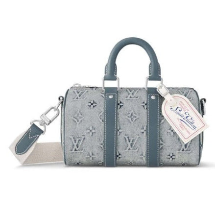Louis Vuitton Keepall Bandoulière 25 Washed Denim Duffle Bag - Blue