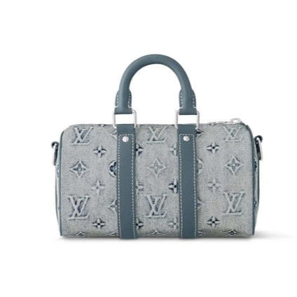 Louis Vuitton Keepall Bandoulière 25 Washed Denim Duffle Bag - Blue