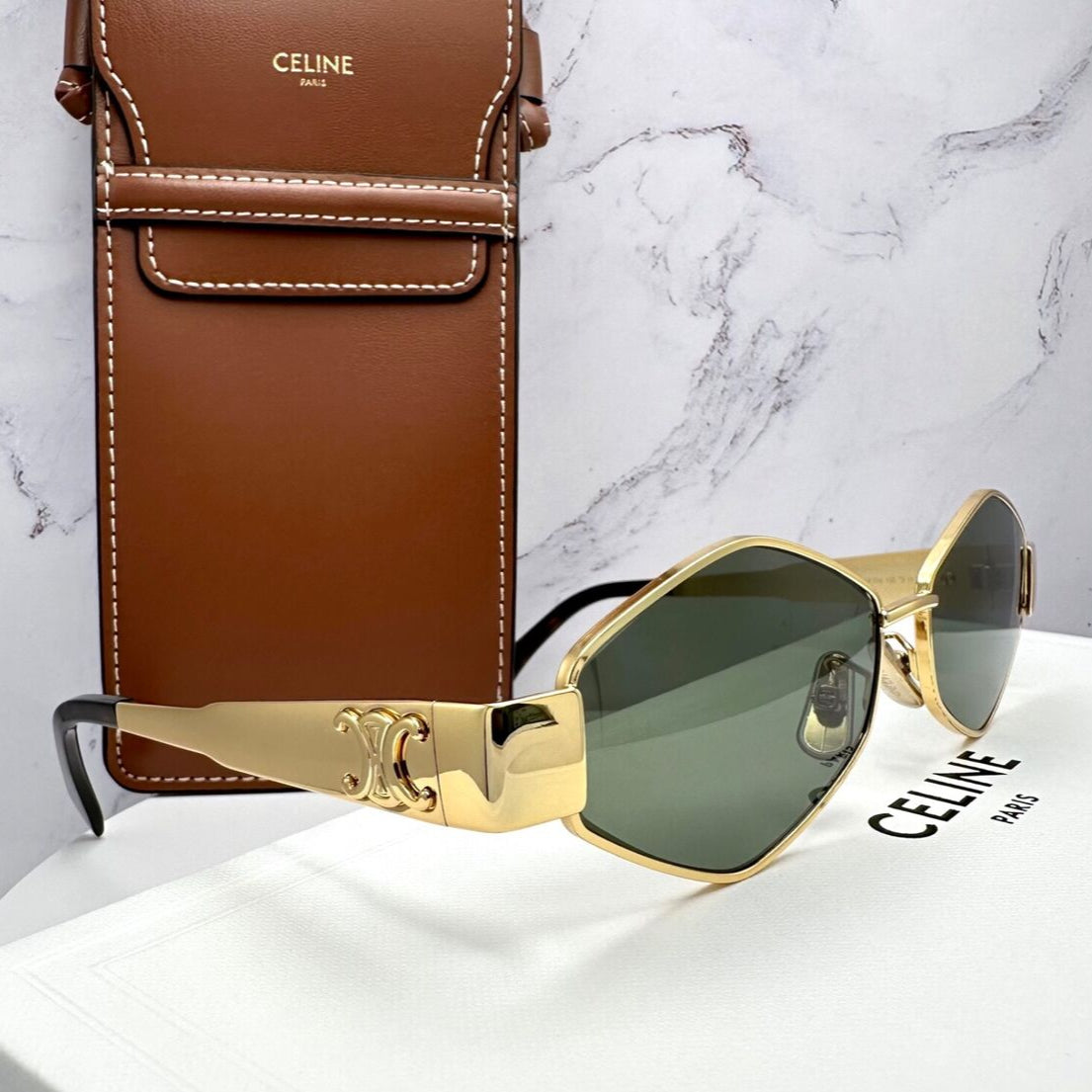 Celine CL40254 30N Triomphe Geometric Metal Gold Sunglasses