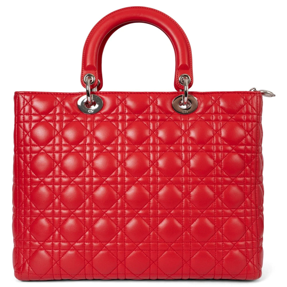 Dior Large Lady Dior Cannage Leather Bag - Red