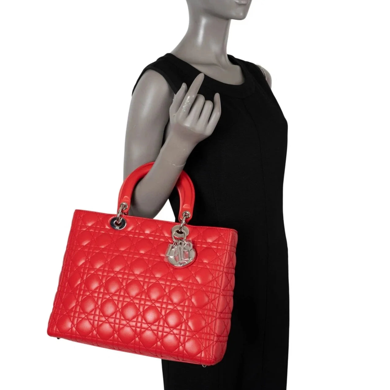 Dior Large Lady Dior Cannage Leather Bag - Red