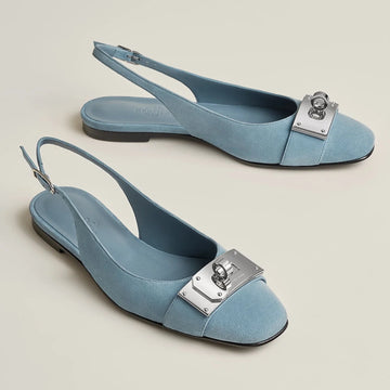 Hermes Innocente Slingback Suede Sandals - Blue Sky