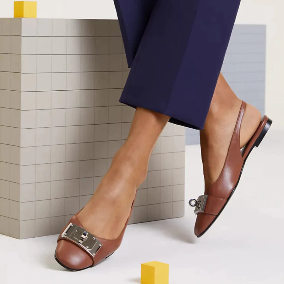 Hermes Innocente Slingback Sandals - Brown