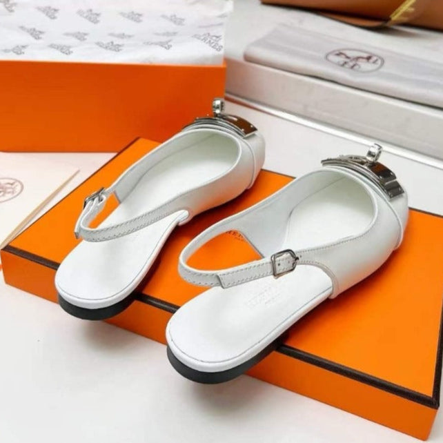 Hermes Innocente Slingback Sandals - White